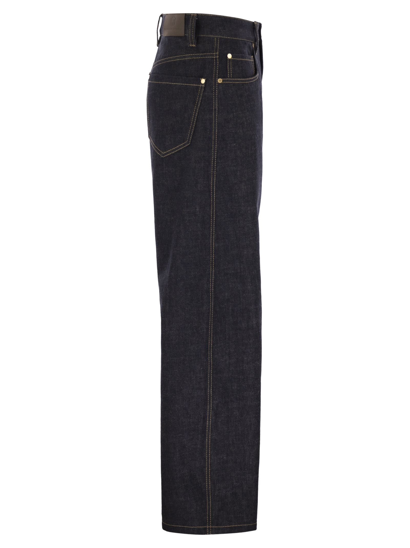 Brunello Cucinelli Women Loose Flared Denim Pants With Moniline - 3