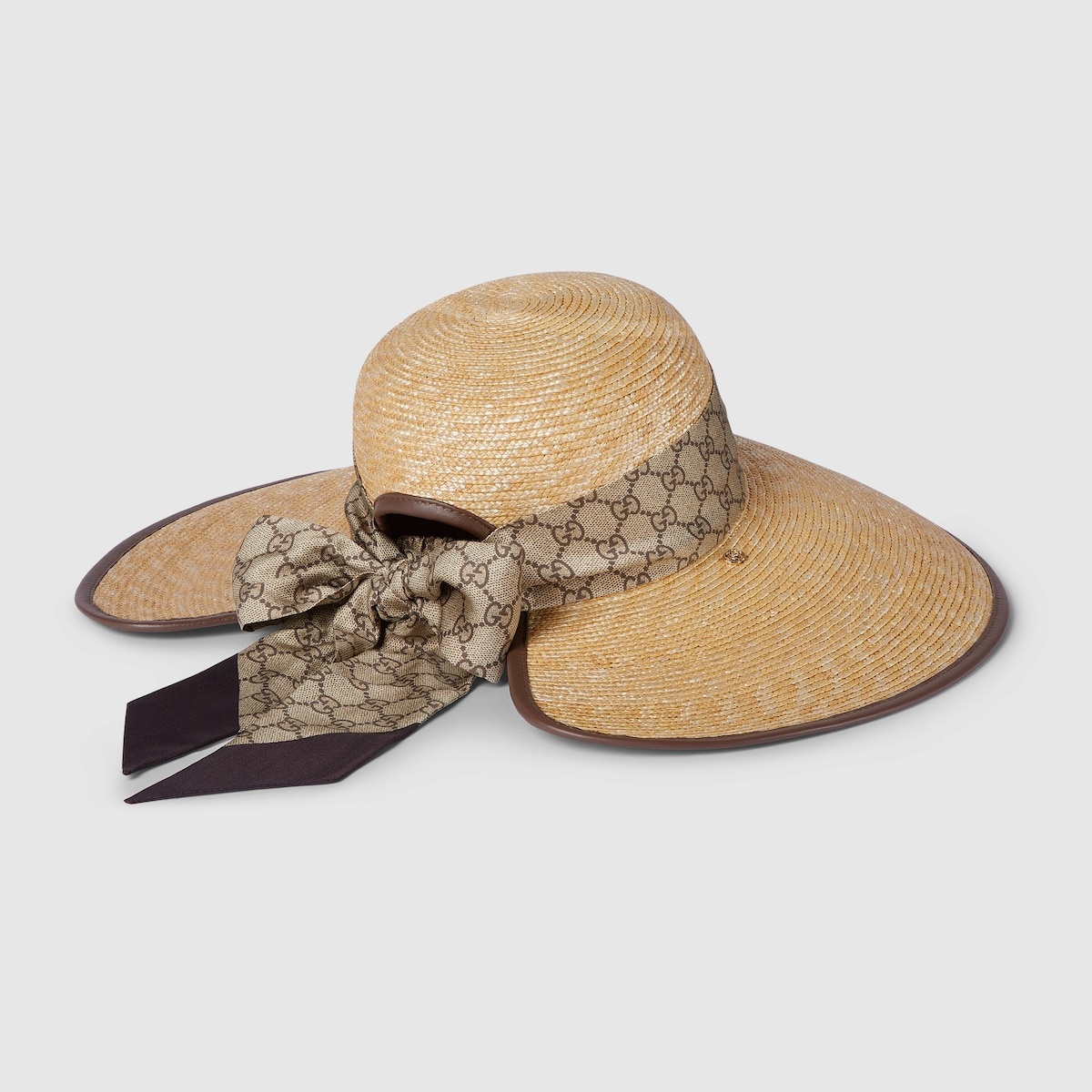 Straw wide brim hat with GG bow - 5