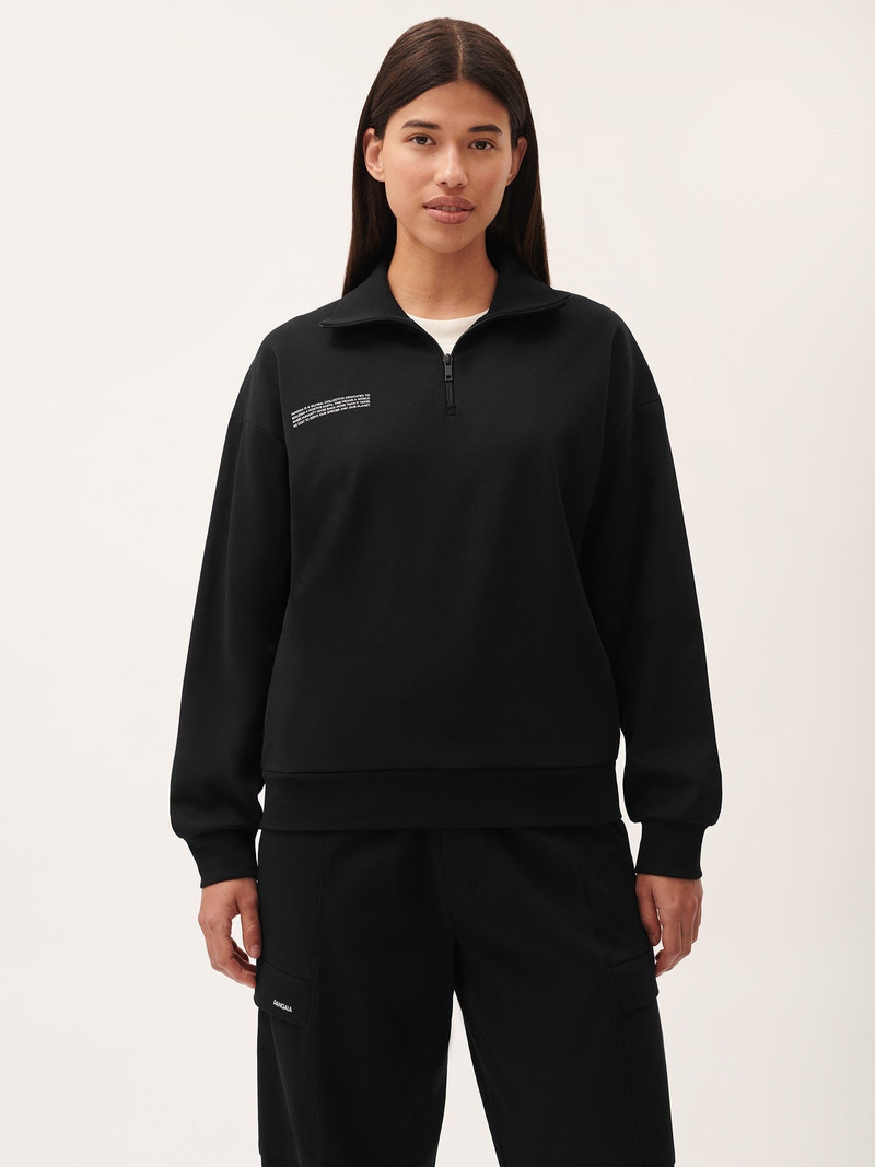 PANGAIA Womens DNA Double Jersey Half Zip Sweatshirt - Black outlook