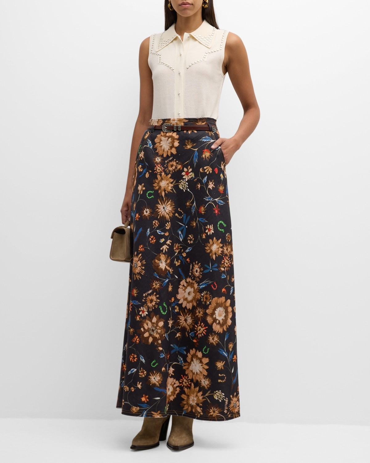 Floral Ease II Printed Linen Maxi Skirt - 2