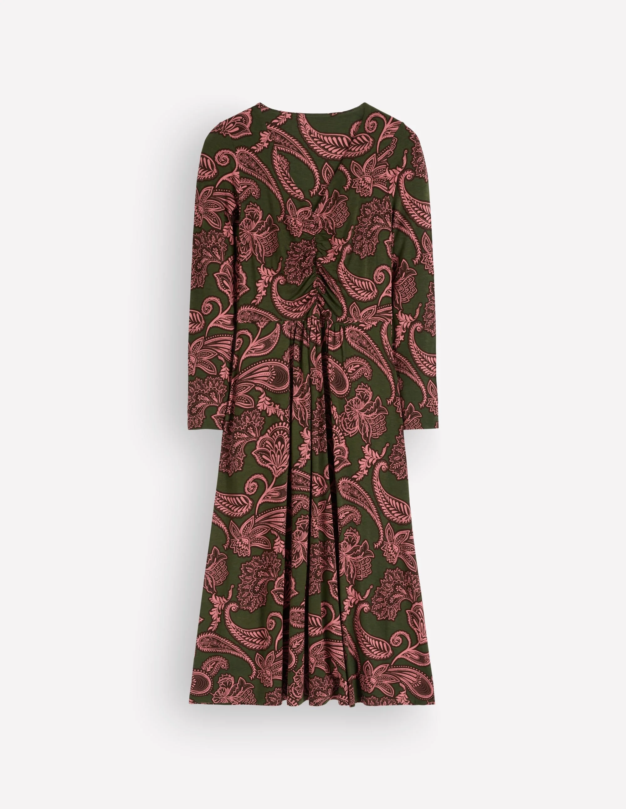 Jasmine Ruched Jersey Dress-Forest Glade, Paisley Bouquet - 1