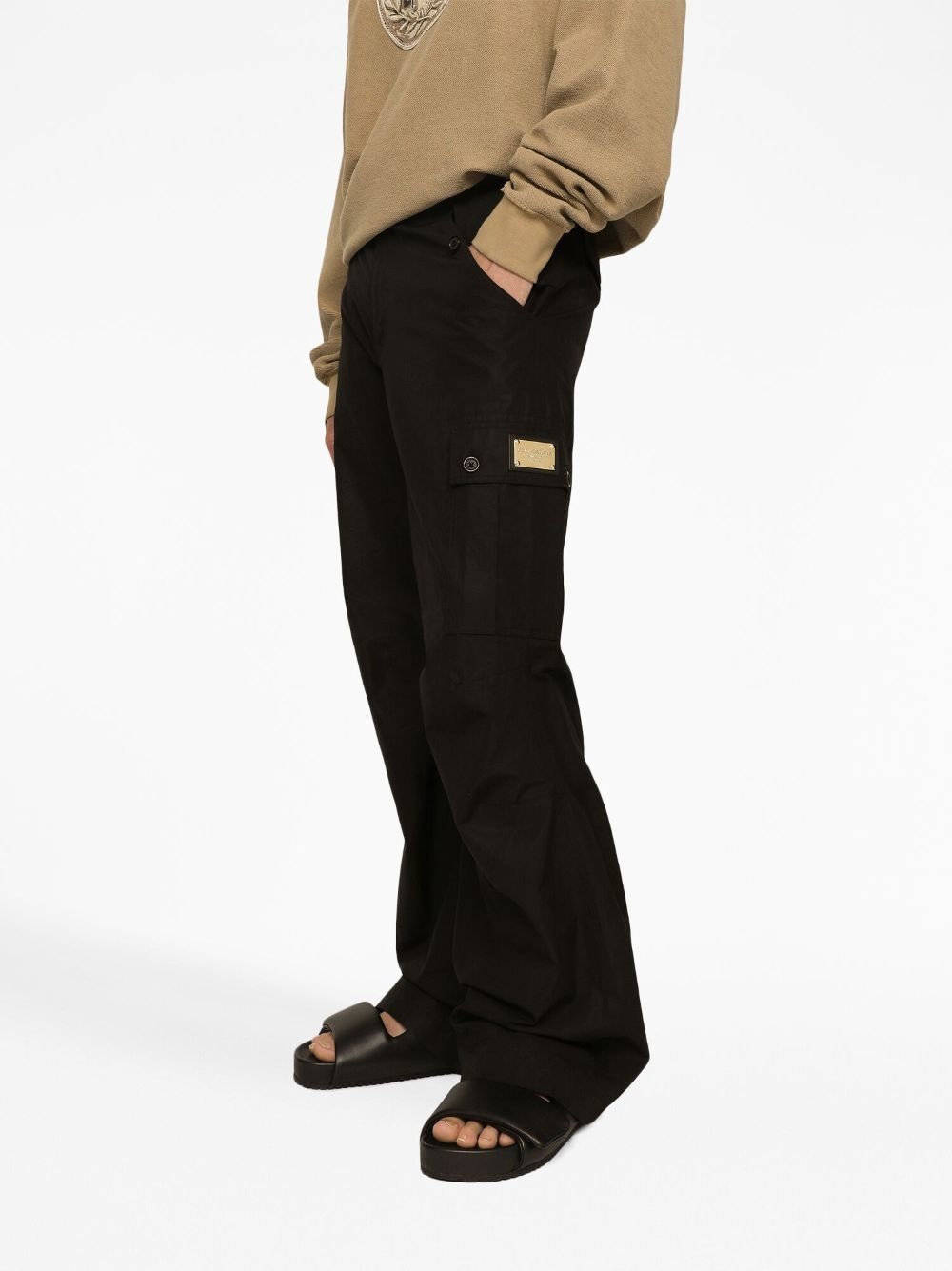 cargo-pocket logo-plaque cotton trousers - 5
