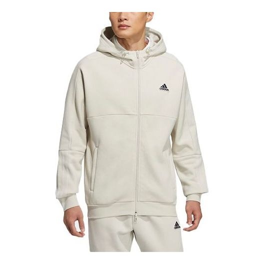 Men's adidas Fleece Lined Stay Warm Sports Hooded Cardigan Jacket Bauxite Brown HG1833 - 1