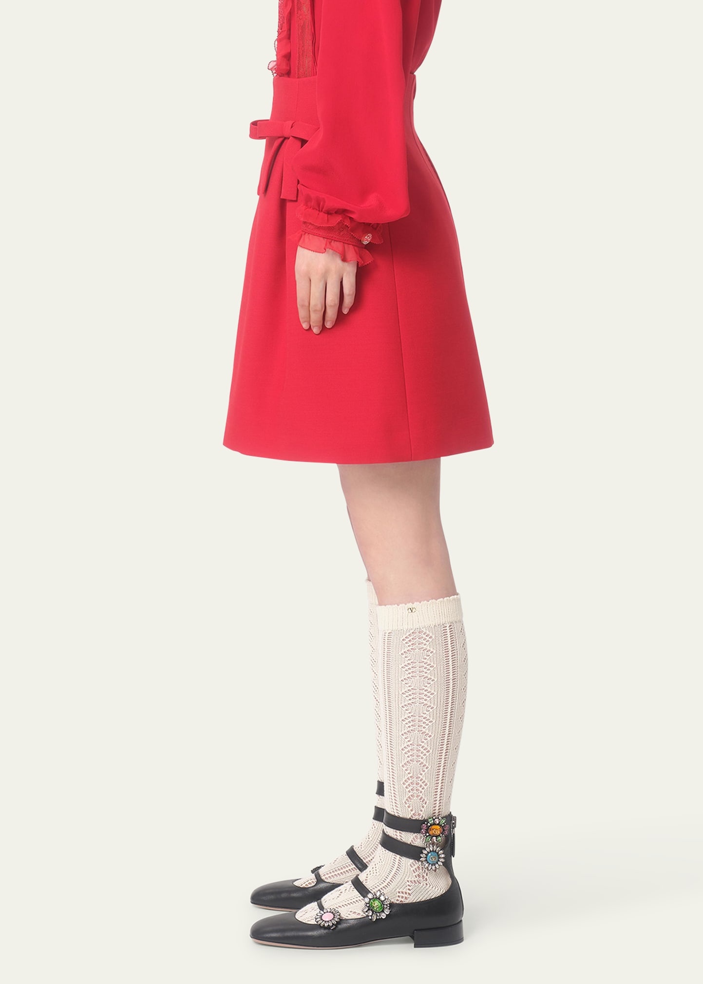 Flared Bow Wool Mini Skirt - 4