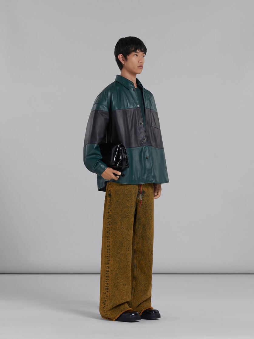 GREEN COLOUR-BLOCK LEATHER SHIRT - 6