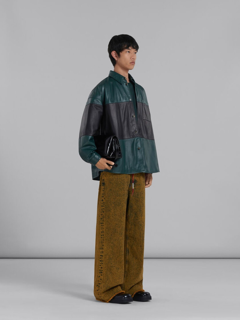 GREEN COLOUR-BLOCK LEATHER SHIRT 6