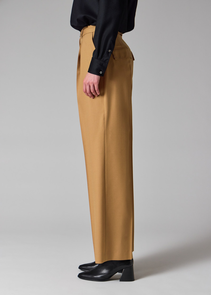 Women's Camel Wool Hopsack Wide-Leg Trousers 6