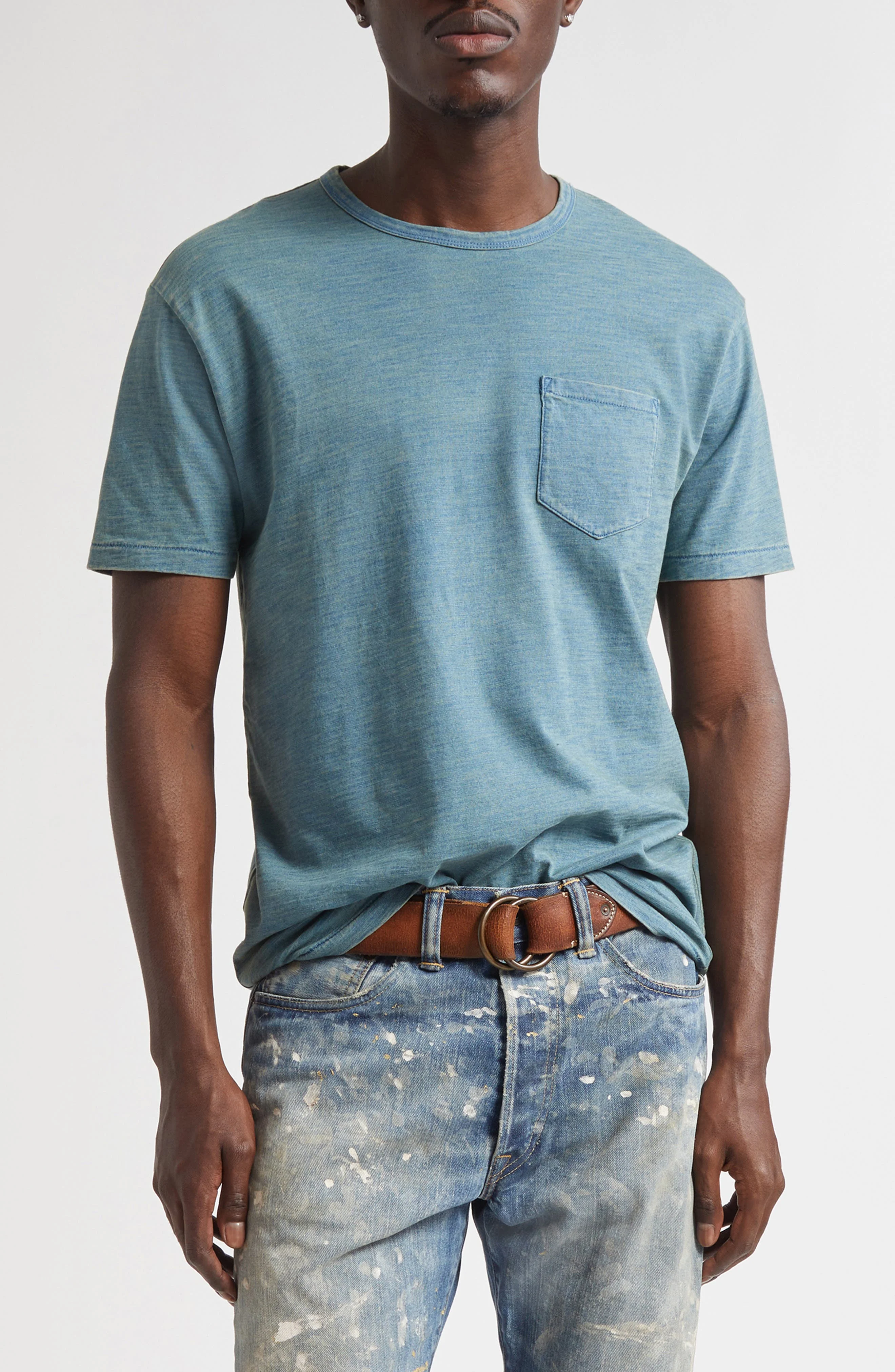 Double RL Indigo Jersey Pocket T-Shirt in Washed Blue Indigo at Nordstrom - 1