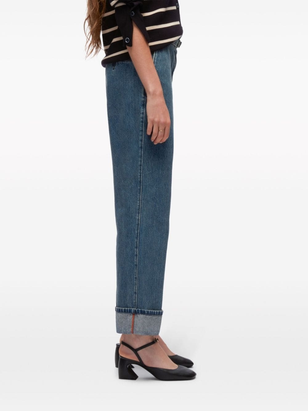 belted flared cotton jeans - 4