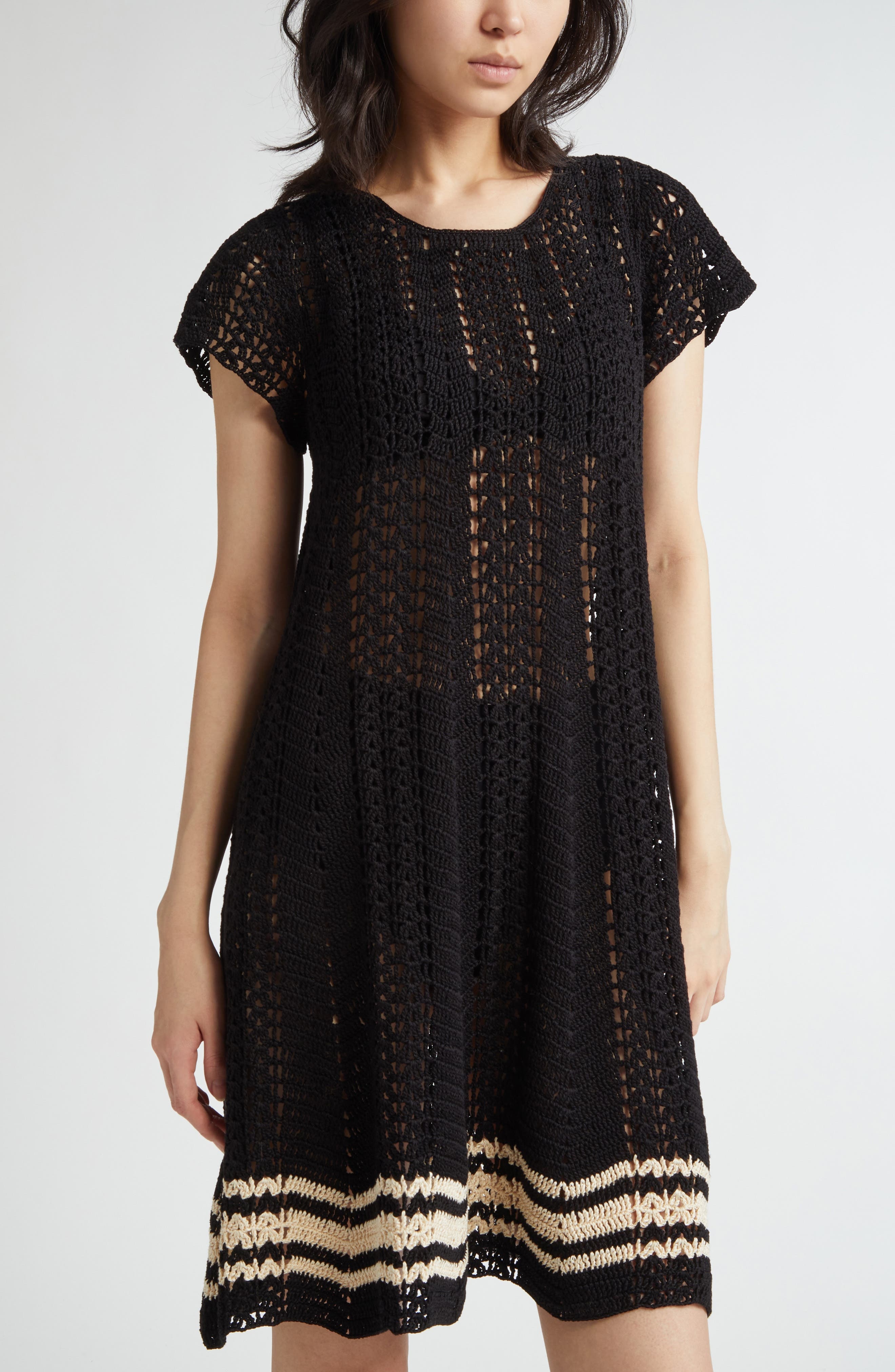Bode Duxberry Crochet Cotton Minidress in Black at Nordstrom - 4