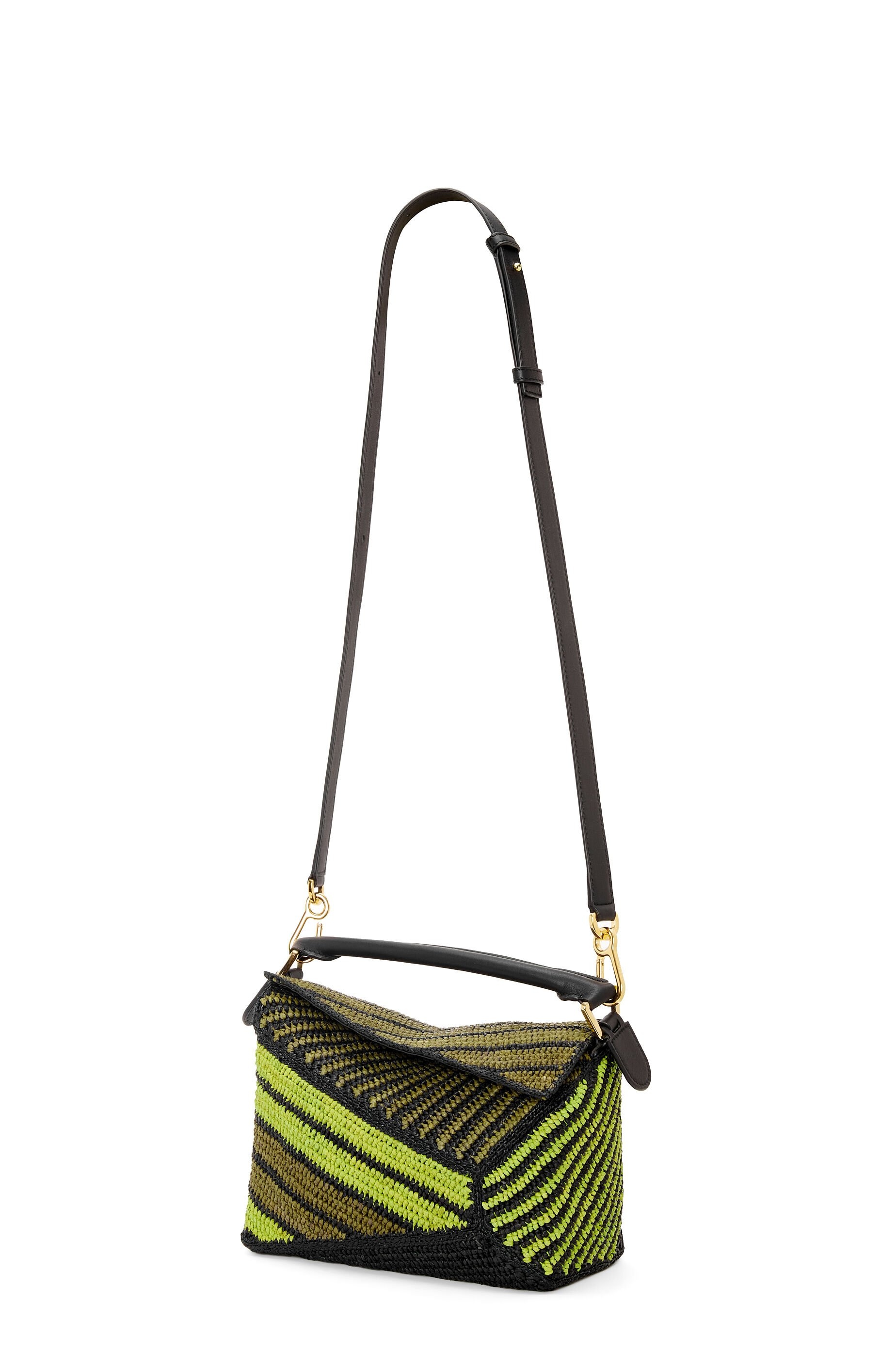 Small Puzzle Edge bag in raffia and calfskin - 9