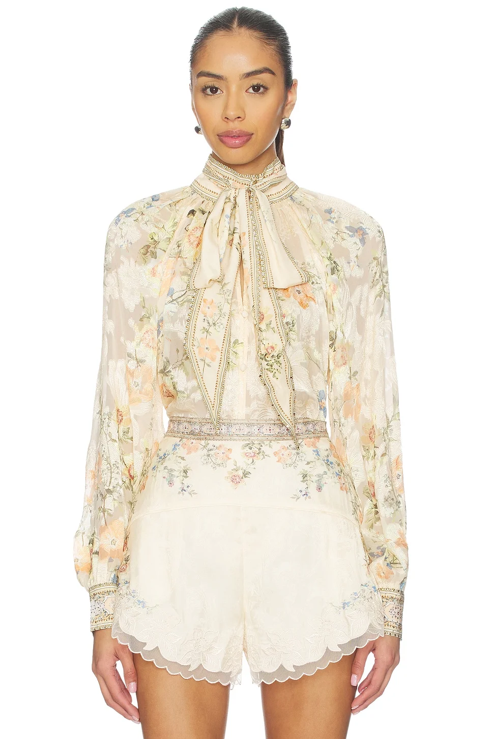 Detachable Bow Raglan Blouse - 1