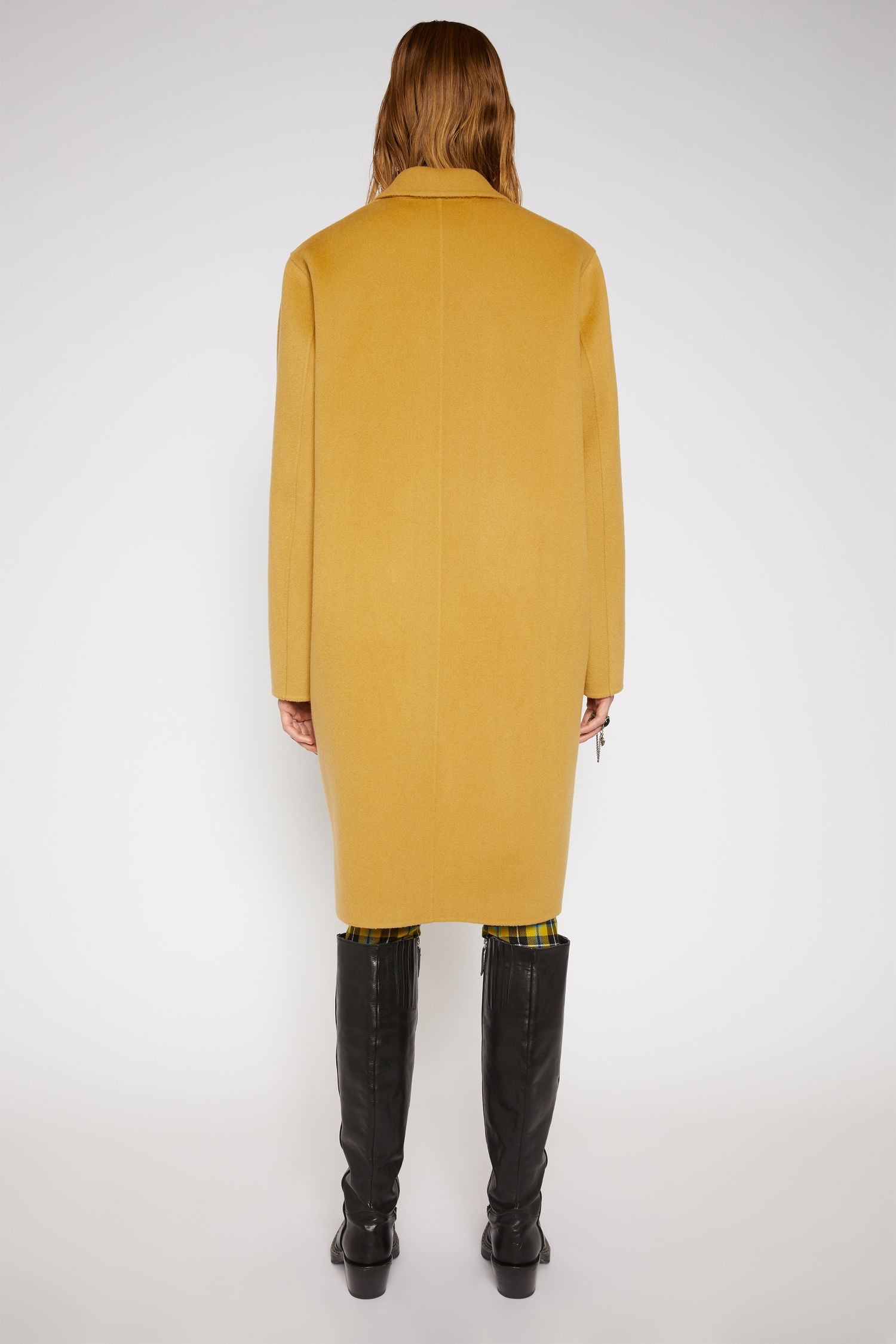 Single-breasted wool coat straw yellow - 4