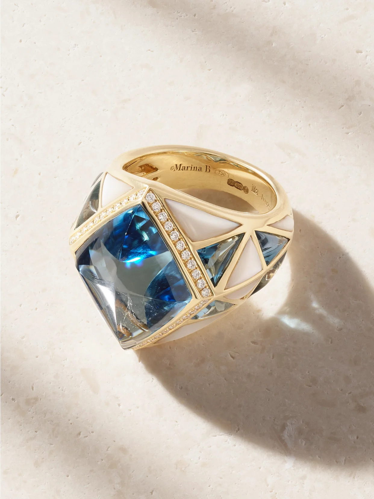 18-karat Gold Topaz, Diamond And Mother-of-pearl Ring - 1