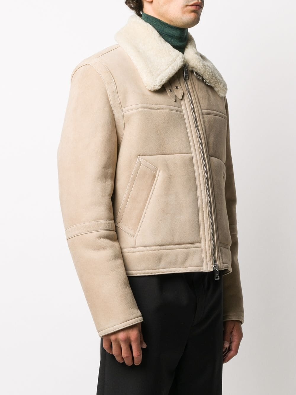 shearling-collar zip-up jacket - 3