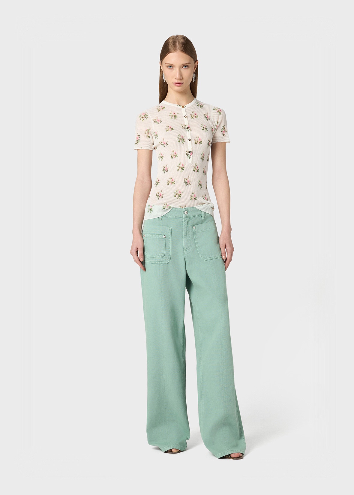 BOUQUET PRINT FOR THE SWEATER WITH FRONT OPENING AND METAL BUTTONS. - 2
