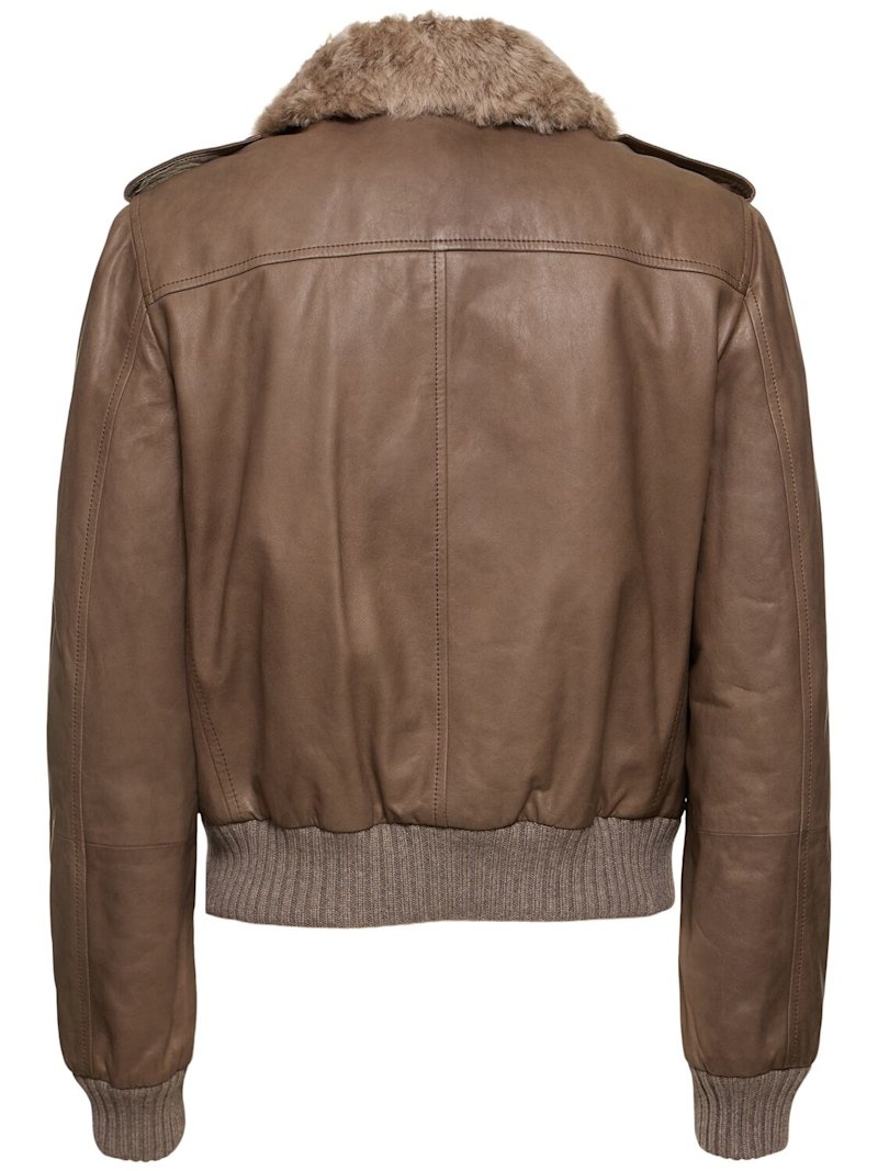 Leather jacket w/ furry collar - 3