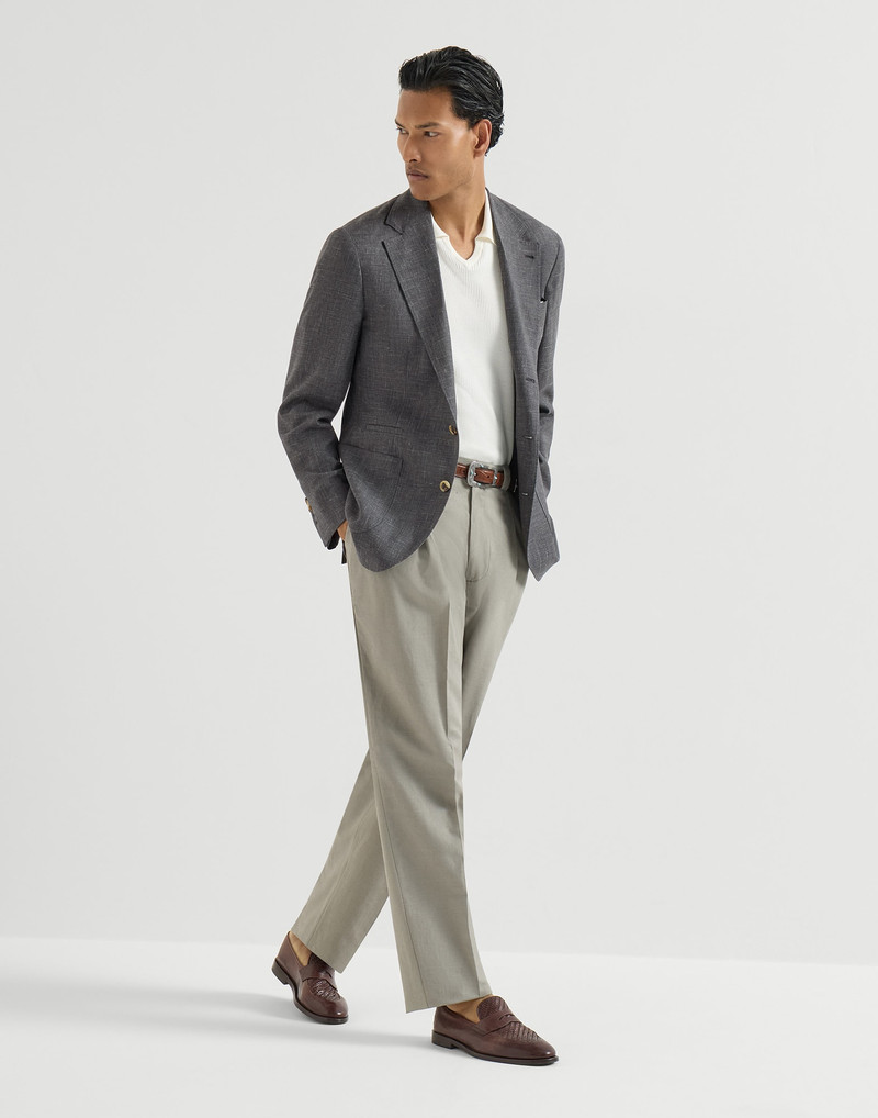 Cotton and linen panama trousers with pleat 5
