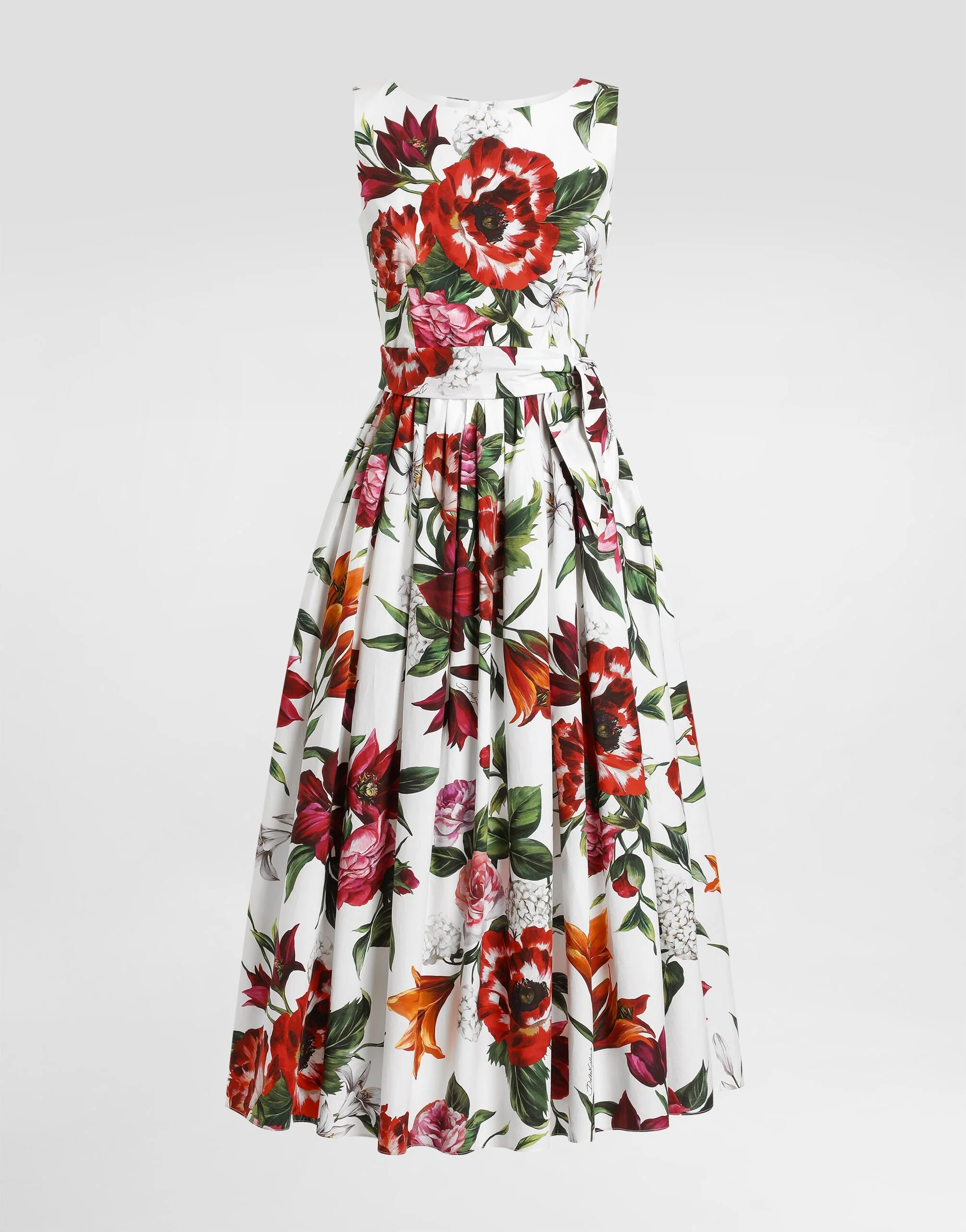 Flower-print sleeveless poplin dress - 1