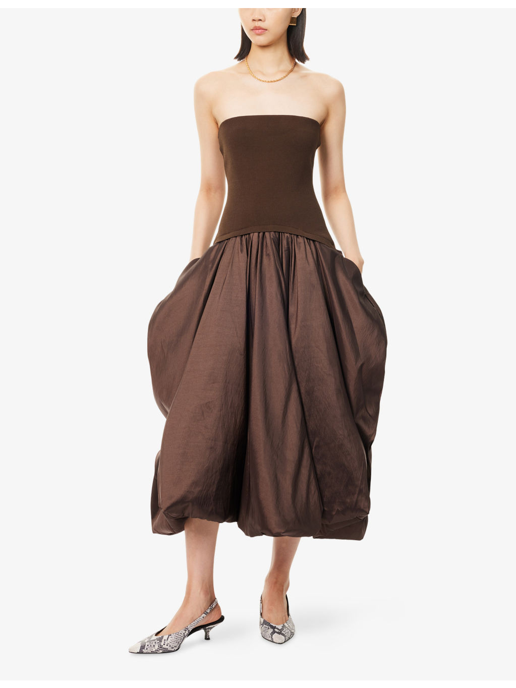 Izzy Pouf-Skirt Knitted And Woven Midi Dress - 2