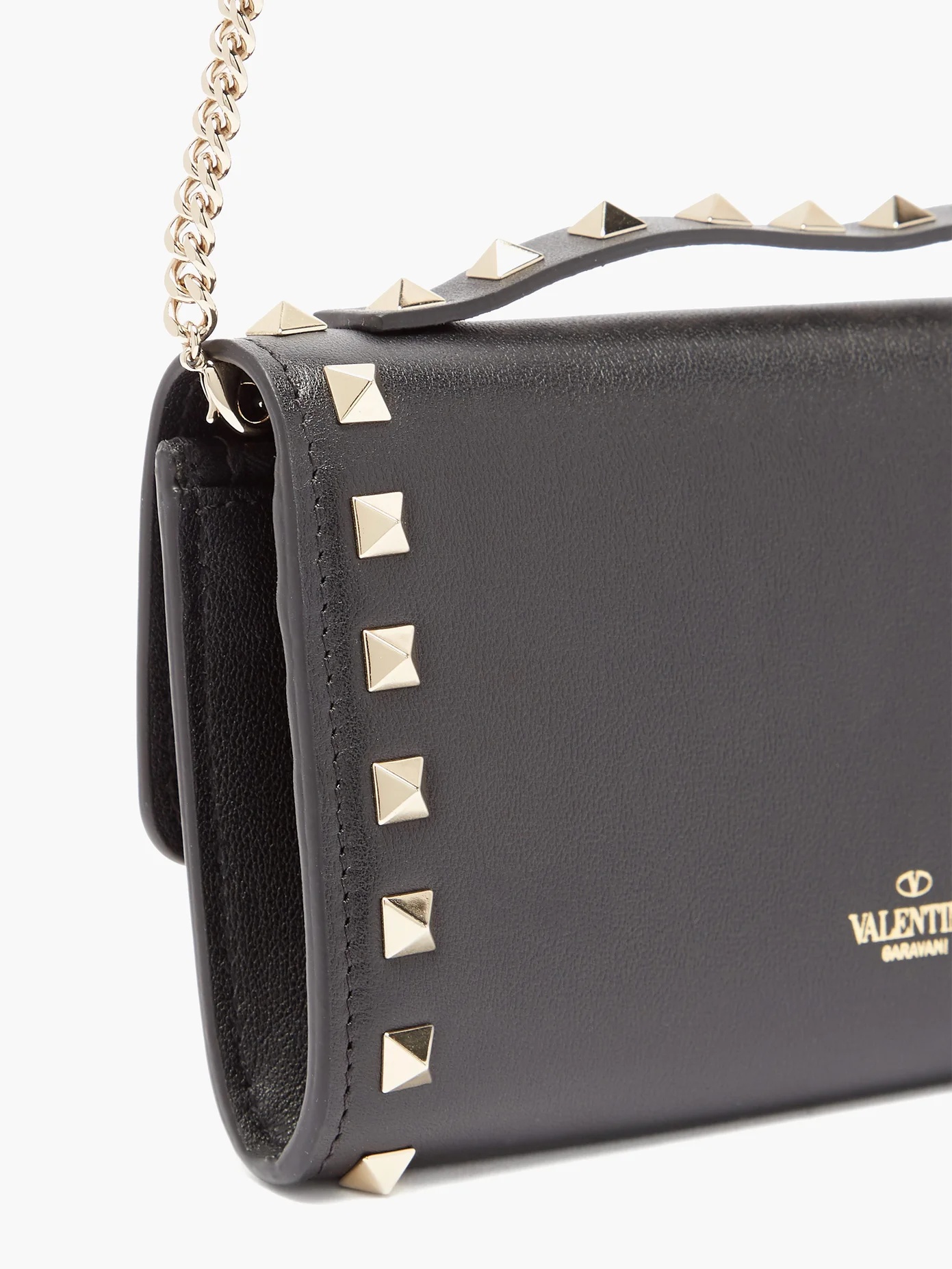 Rockstud chain-strap top-handle leather wallet - 6