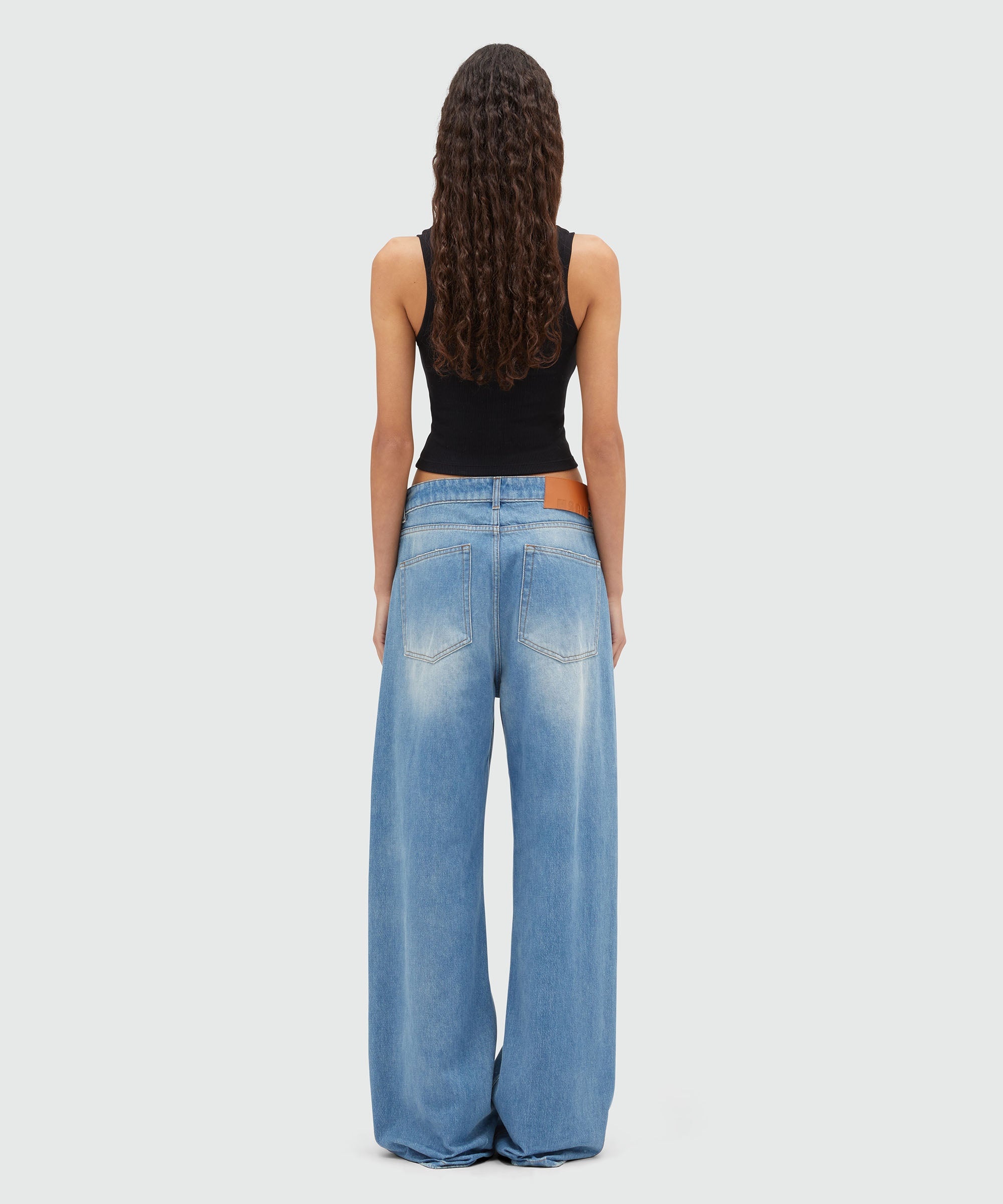 Pre-washed wide leg denim pants - 3
