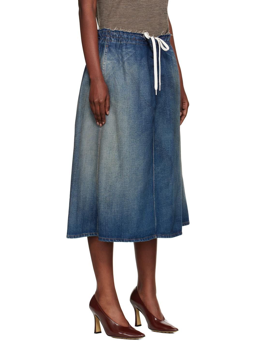 Blue Drawstring Denim Midi Skirt - 2