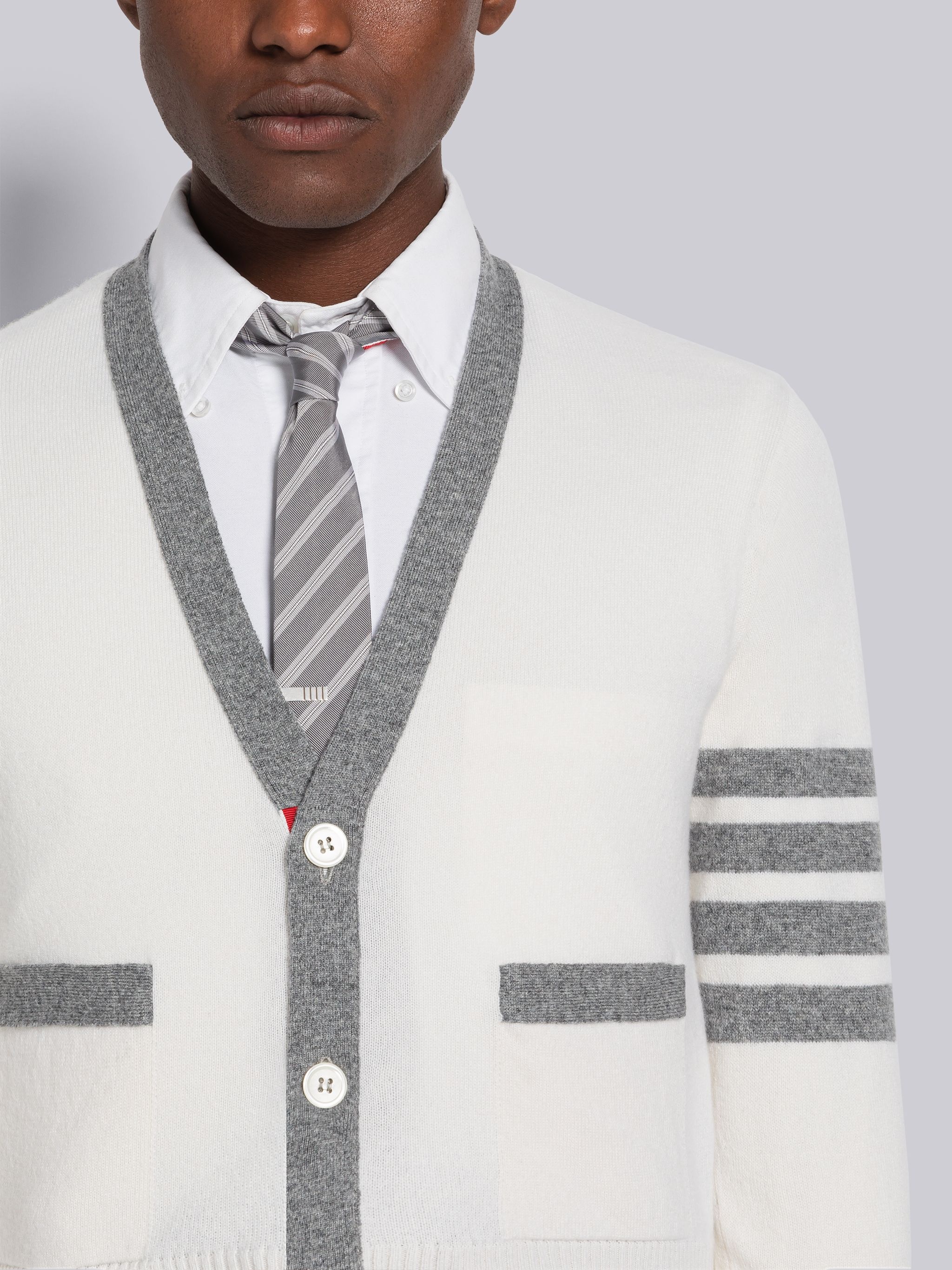 Cashmere Stripe V-Neck Cardigan - 5