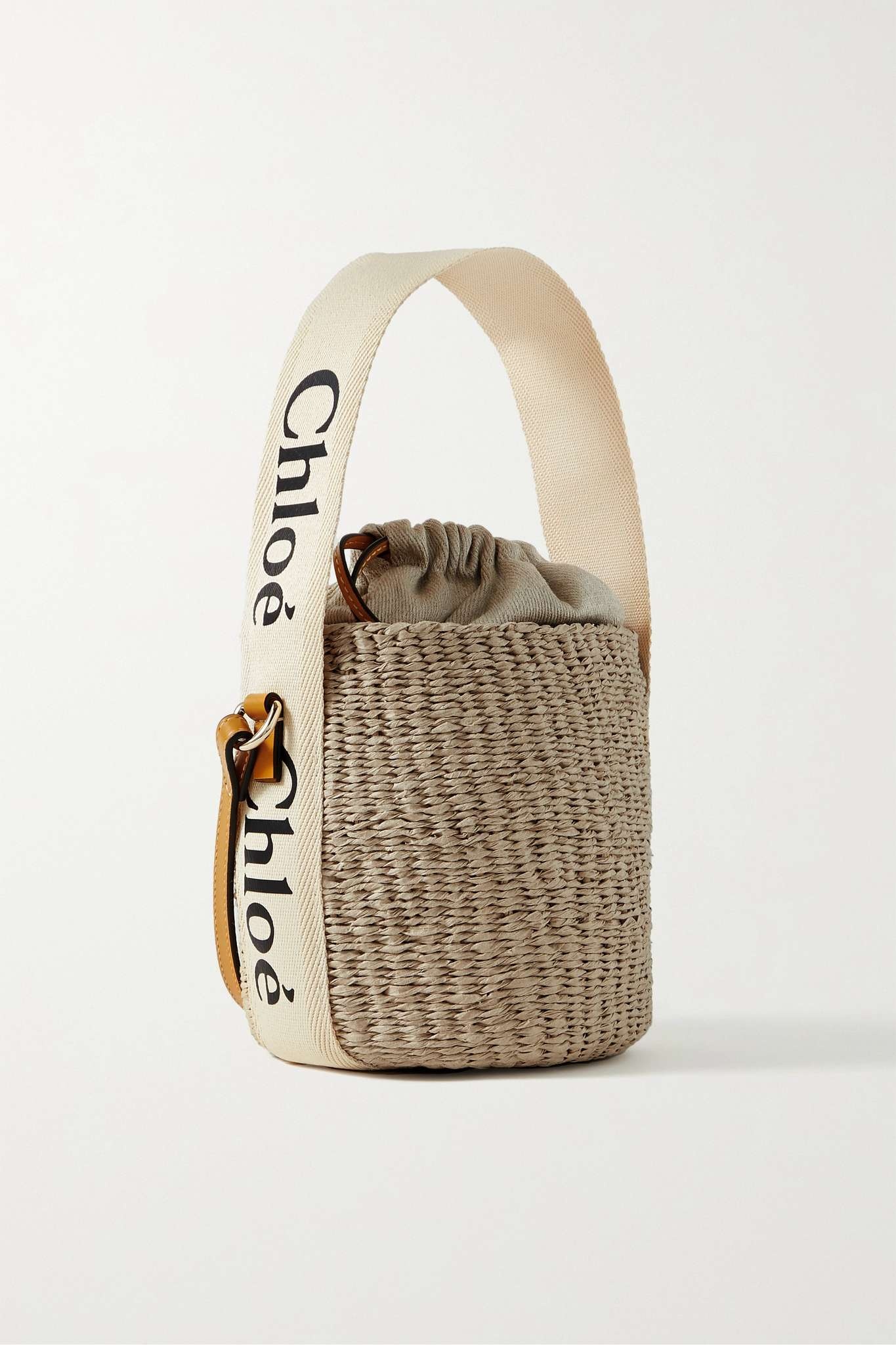 Woody small leather-trimmed raffia basket bag - 3