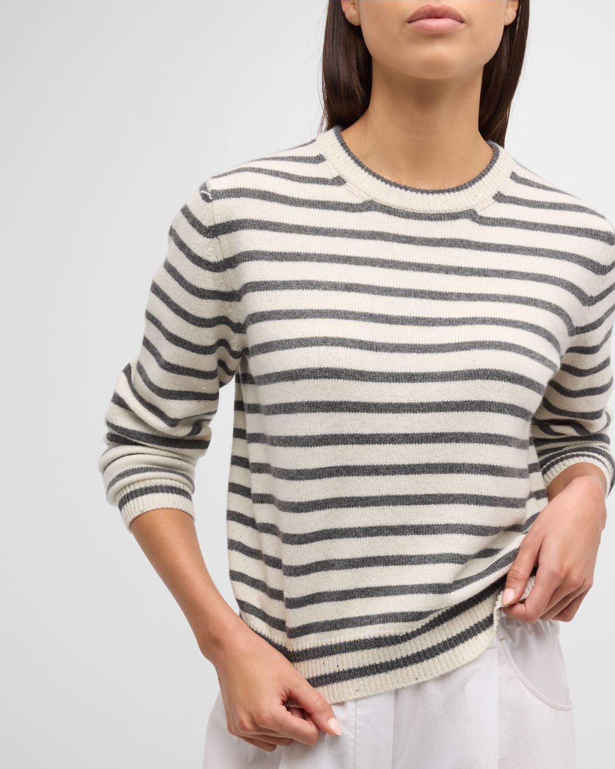 Cashmere Blend Striped Sweater with Paillette Detail - 7