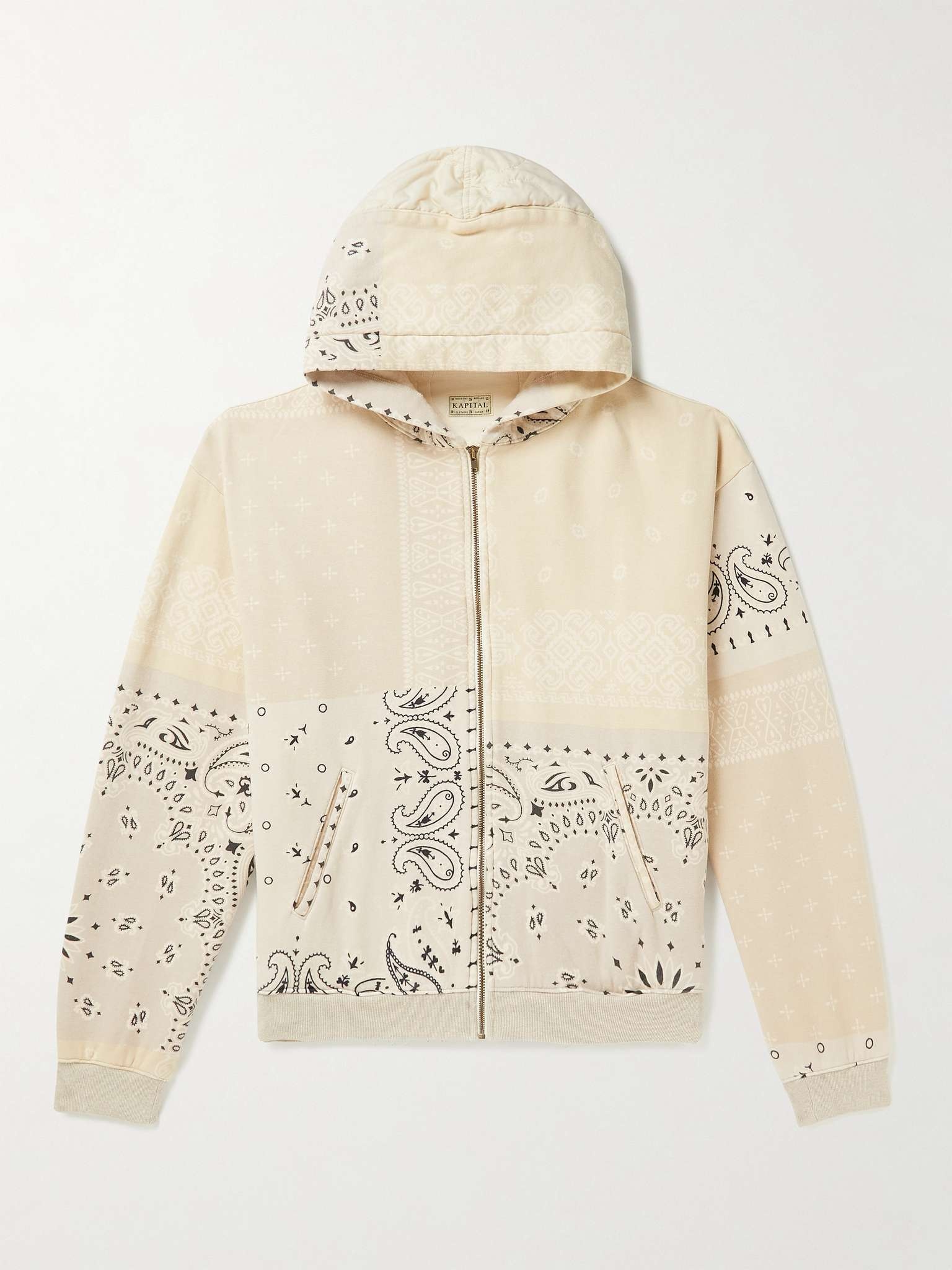 Shell-Trimmed Printed Cotton-Jersey Zip-Up Hoodie - 1