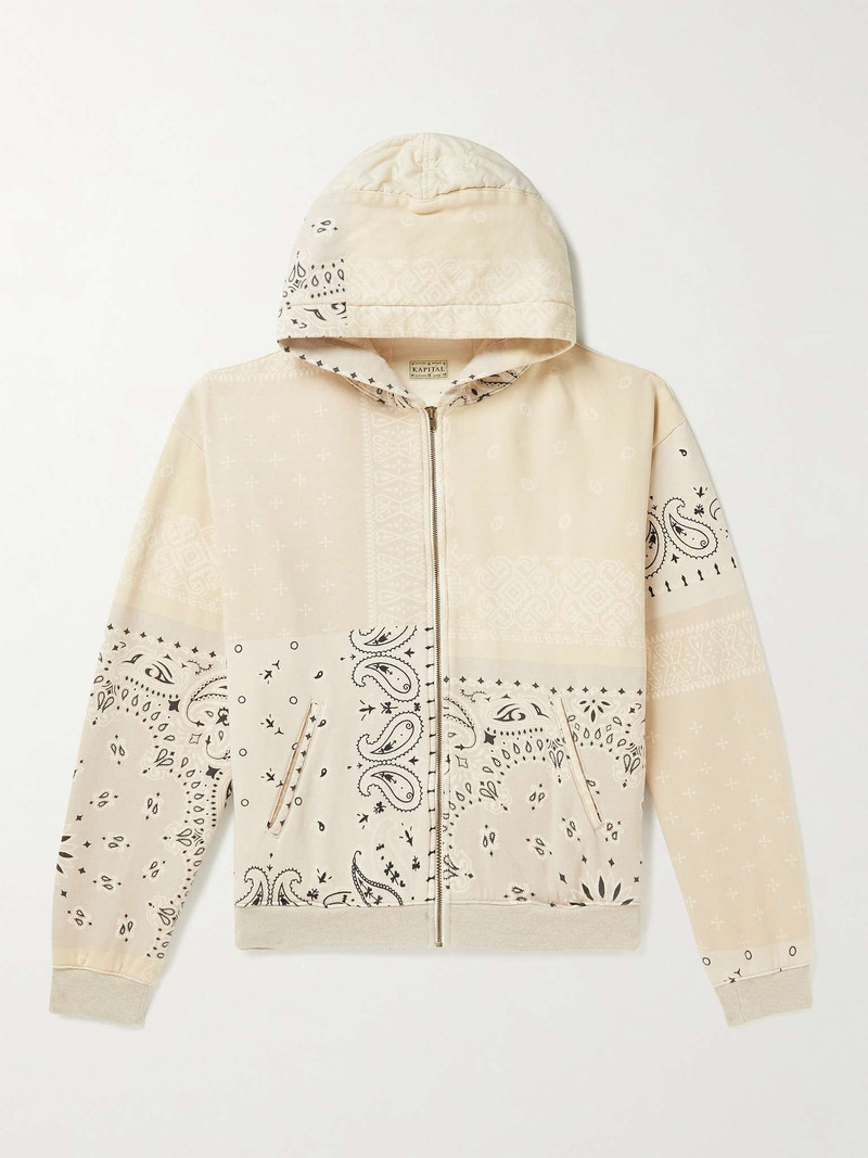 Shell-Trimmed Printed Cotton-Jersey Zip-Up Hoodie 1