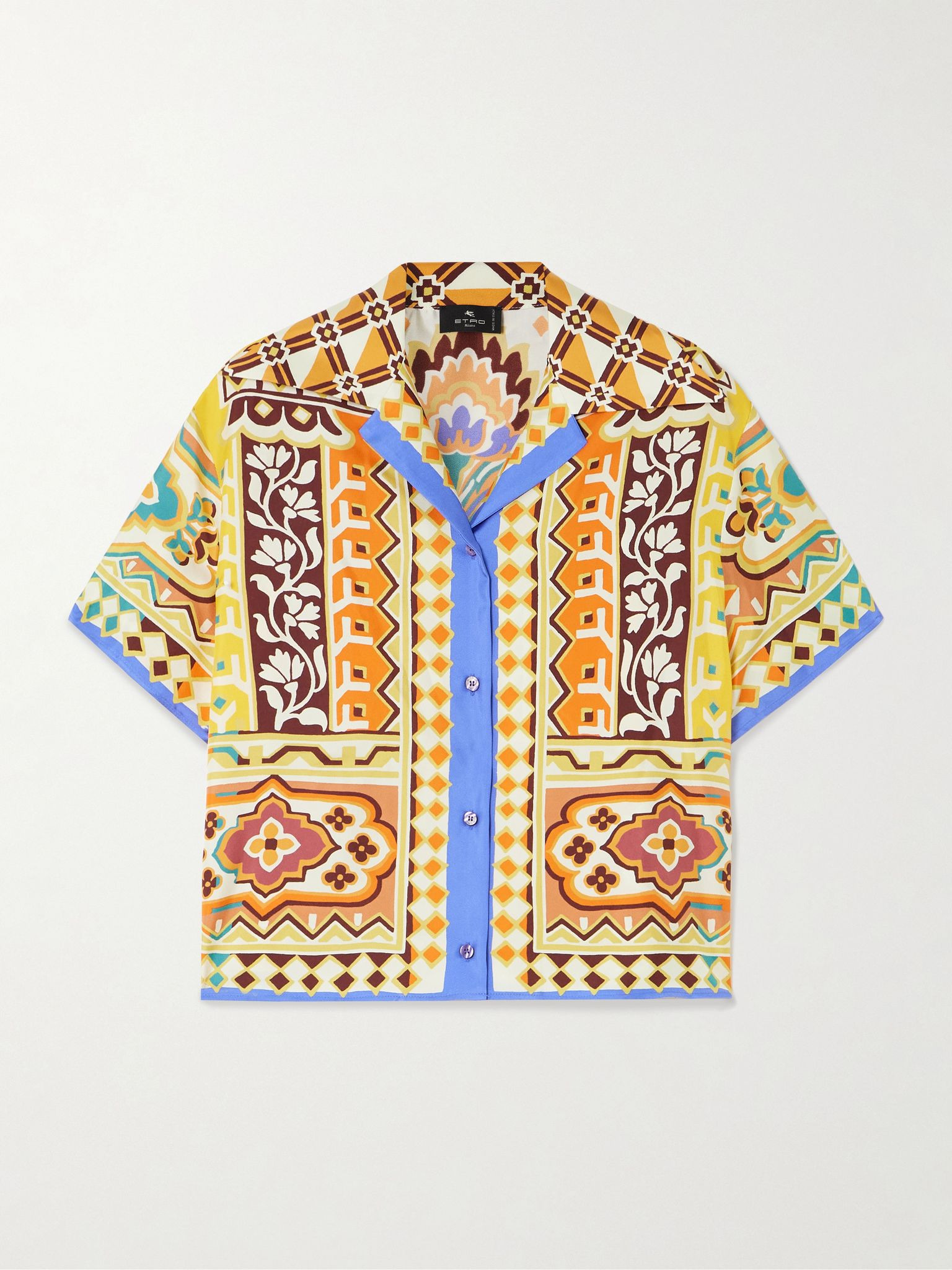 Printed silk-twill shirt Yellow - 1