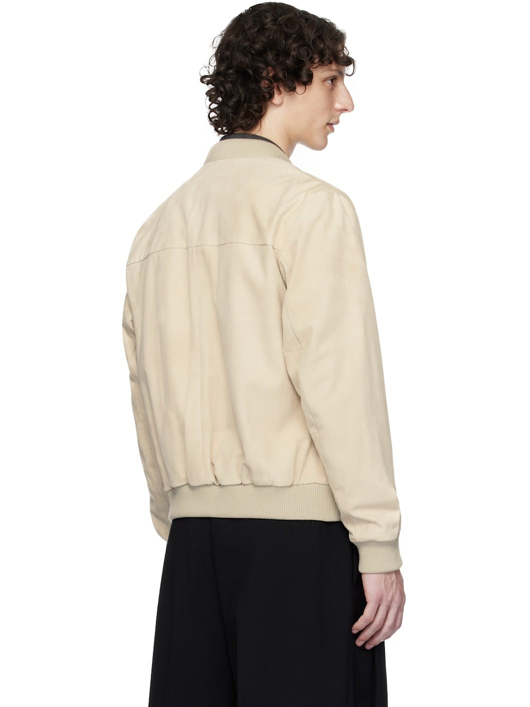 Beige BECKHAM Edition Regular-Fit Suede Bomber Jacket - 3