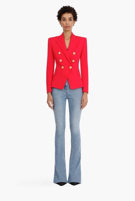 Fuchsia wool blazer with gold-tone double-breasted buttoned closure - 4