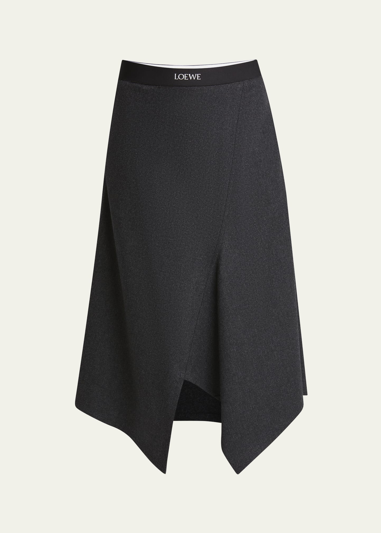Logo Band Asymmetric Wool Cashmere Midi Skirt - 1