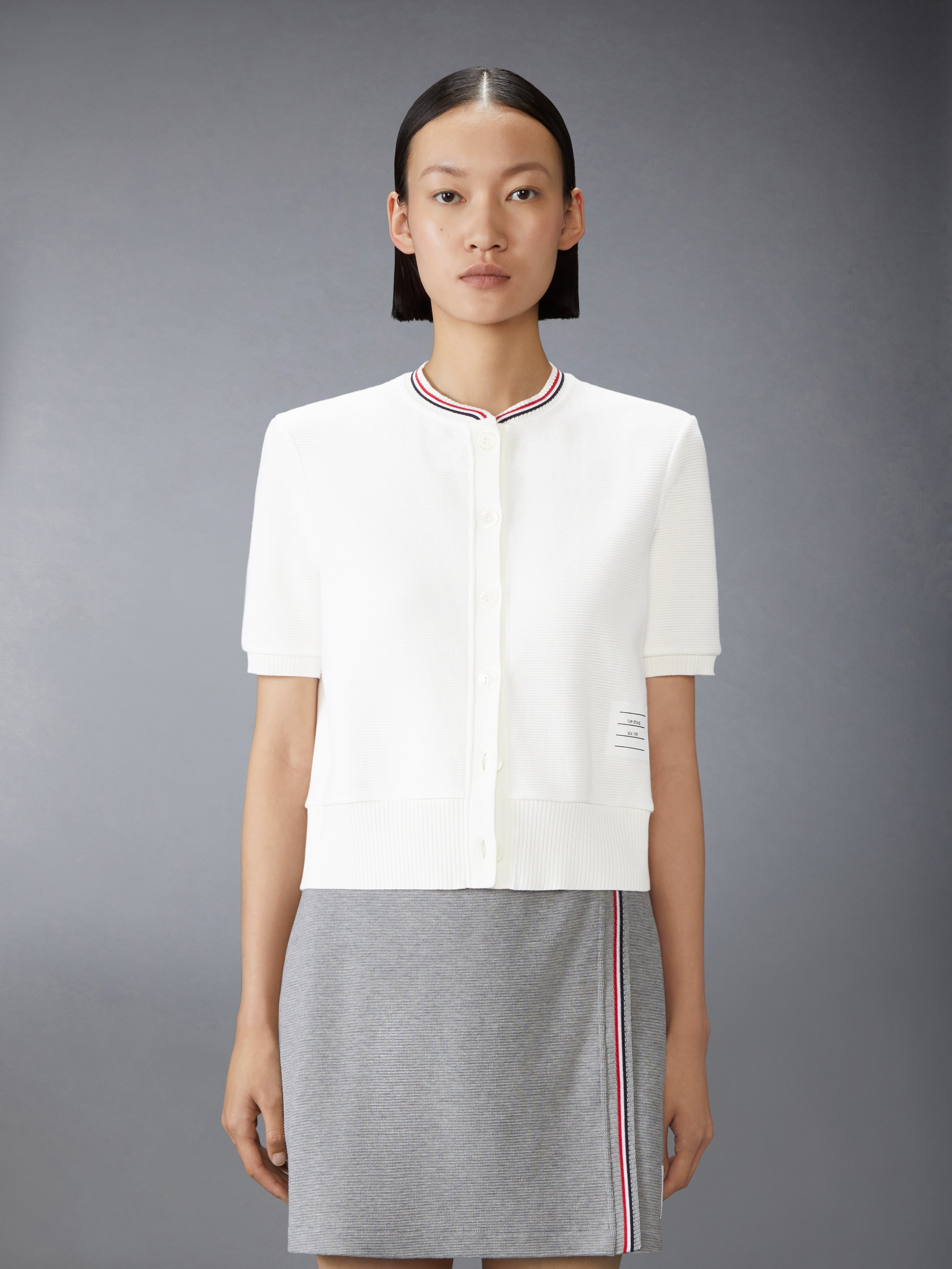 COTTON WAFFLE SHORT SLEEVE CARDIGAN - 2