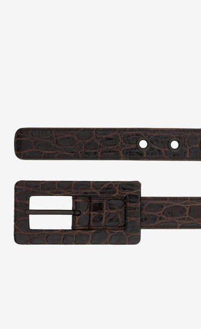 SAINT LAURENT rectangular buckle belt in crocodile-embossed leather outlook