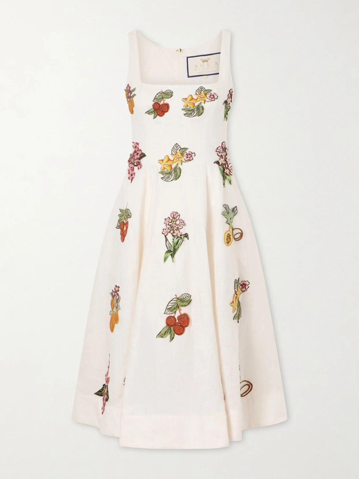 Frontera Embellished Floral-appliqué Linen Midi Dress - 1