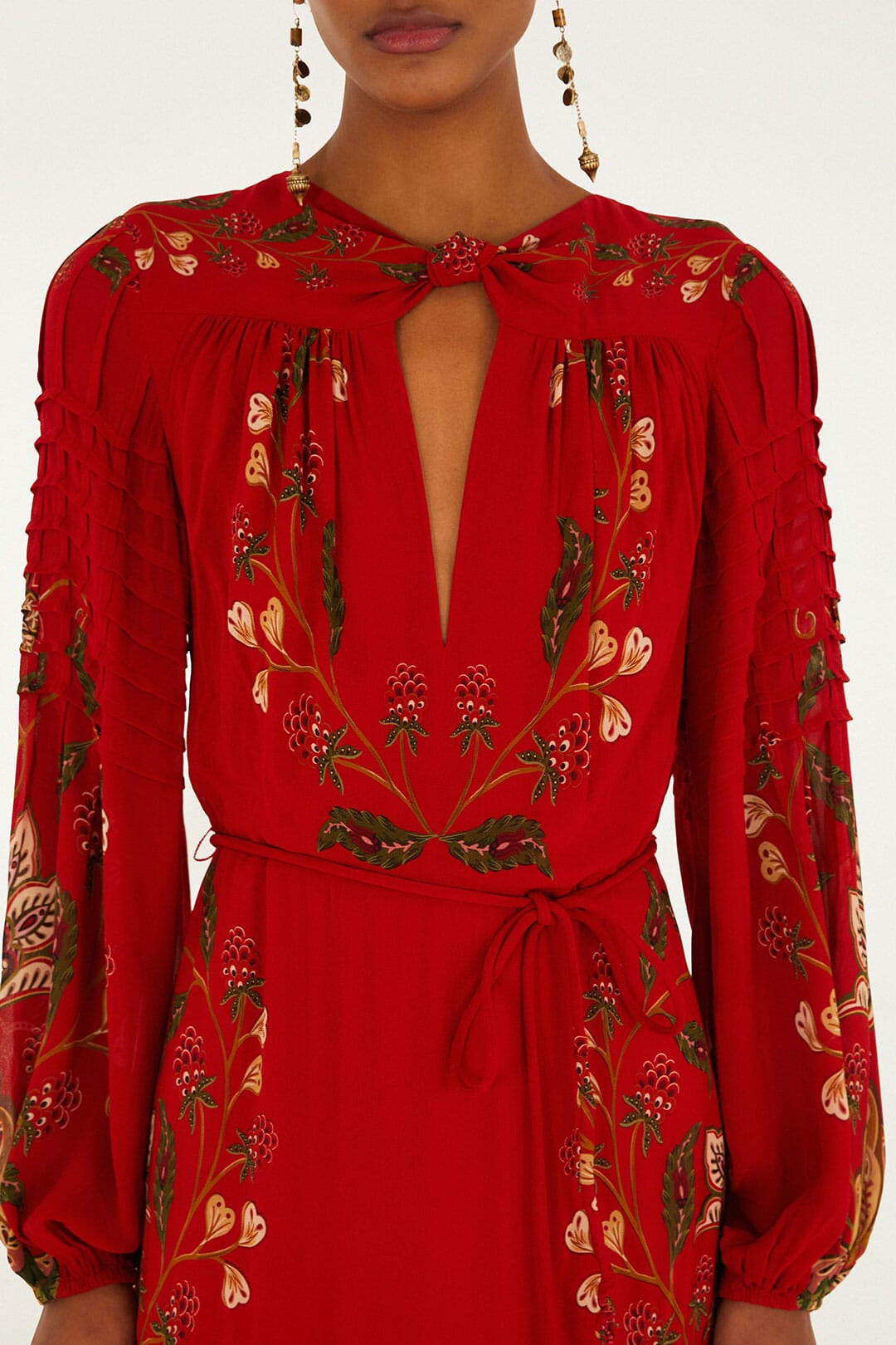 Red Berry Garden Long Sleeve Pleated Maxi Dress - 3