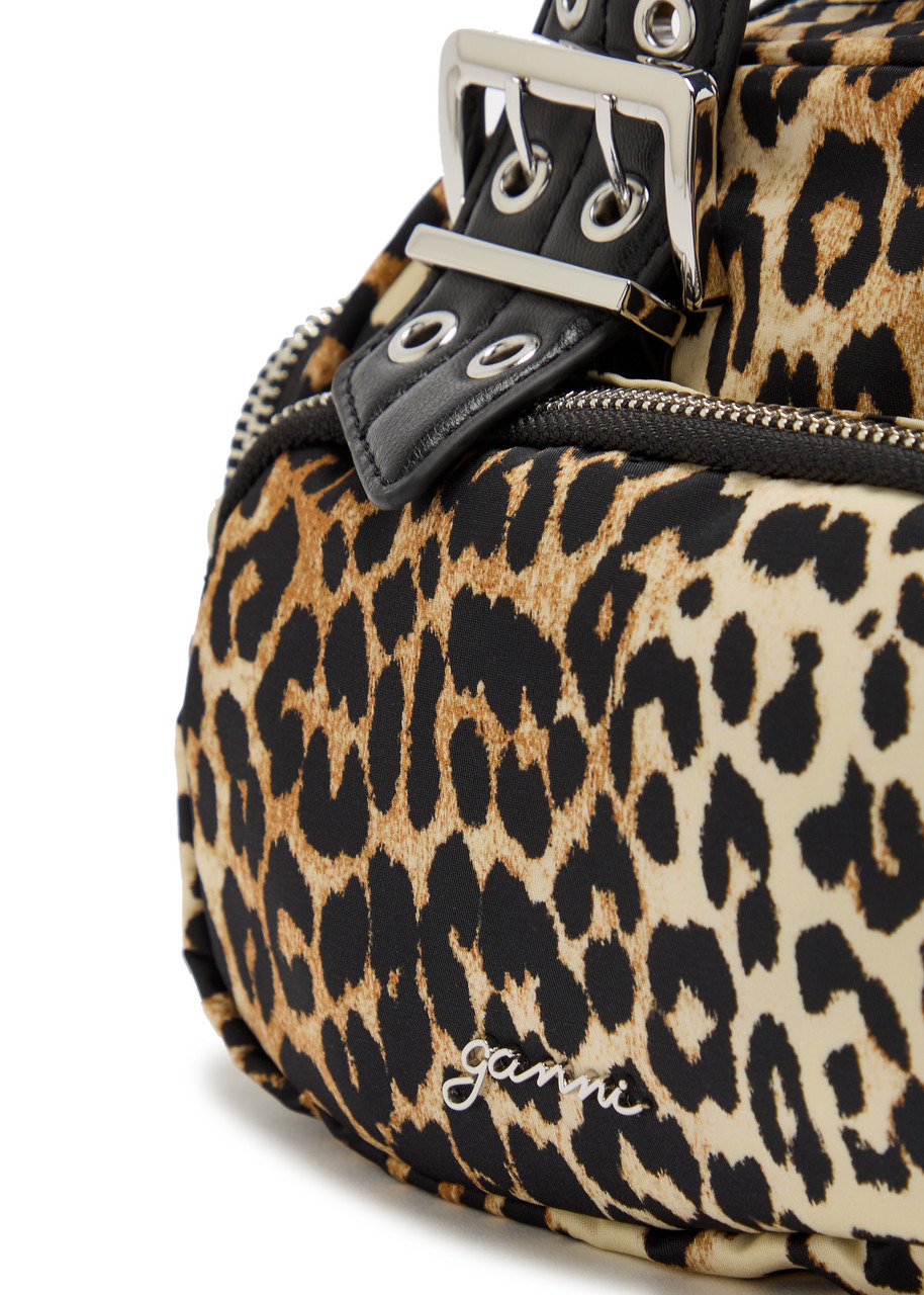 Ganni Polochon Mini Leopard-print Nylon top Handle bag - 3