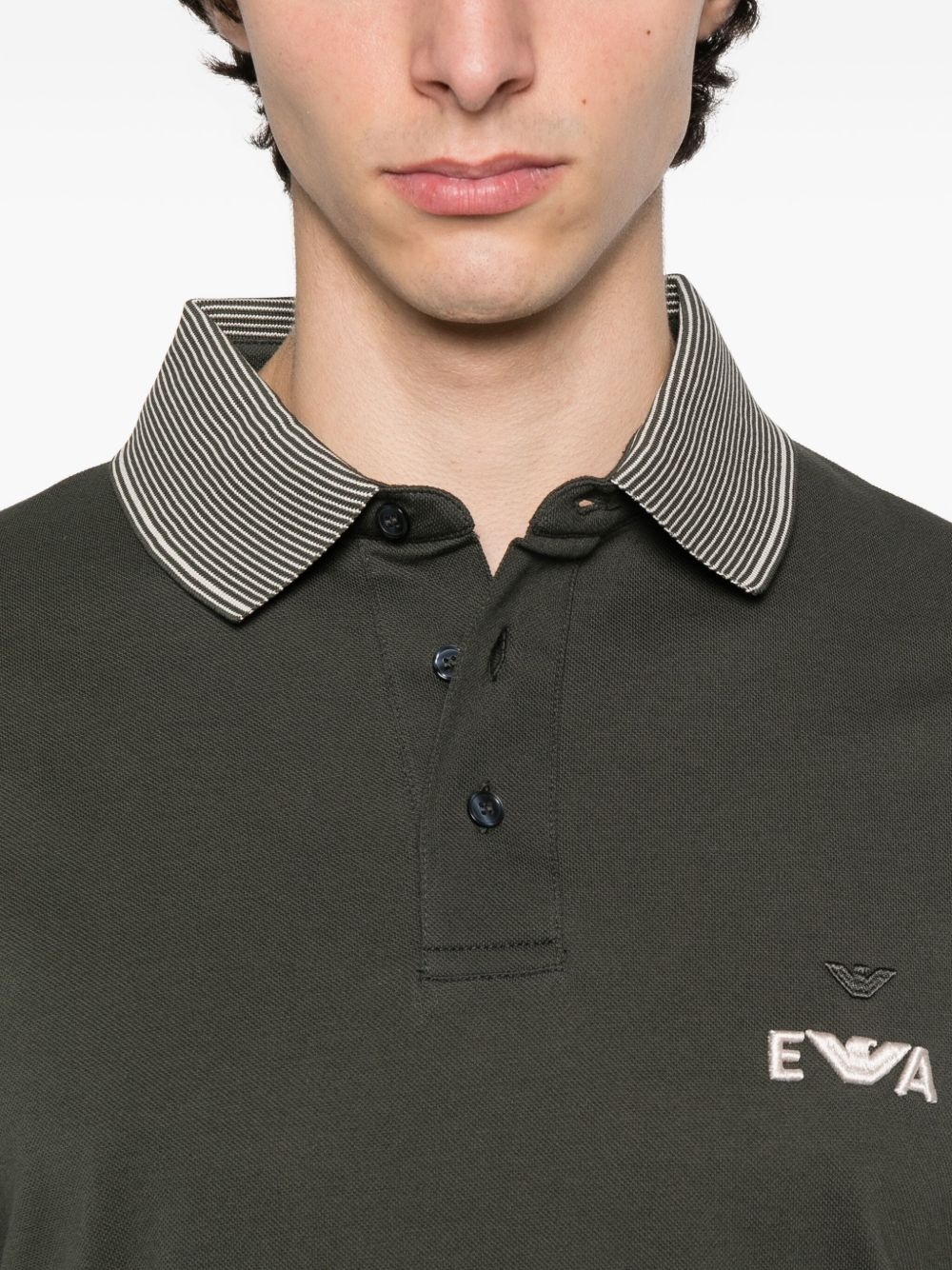 logo-embroidered striped-collar polo shirt - 4