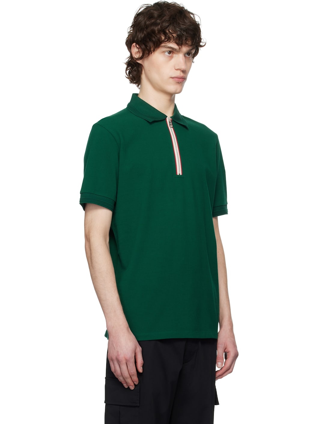 Green Tricolour Trim Cotton Piquet Polo - 2