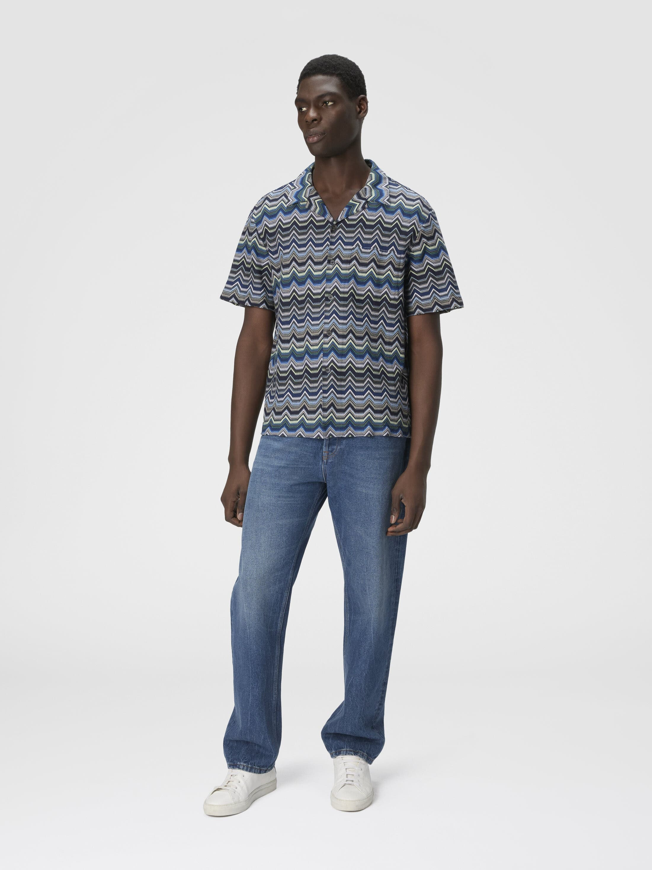 Missoni Bowling Shirt With Geometric Zigzag in Blue & Green at Nordstrom - 2