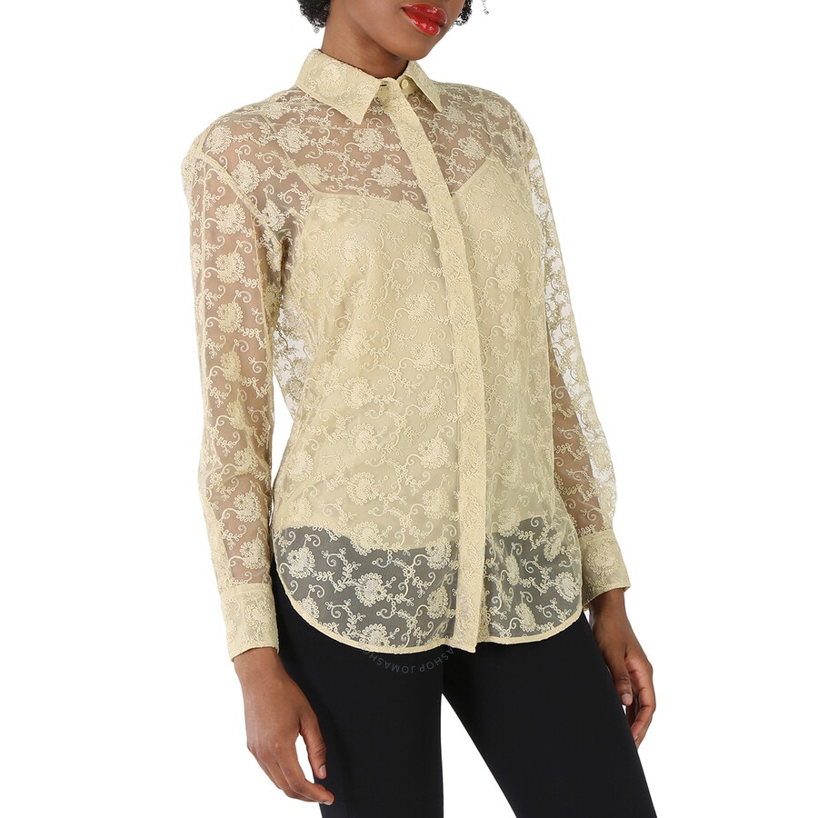 Burberry Pale Yellow Pattern Kestrel Lace Top - 4