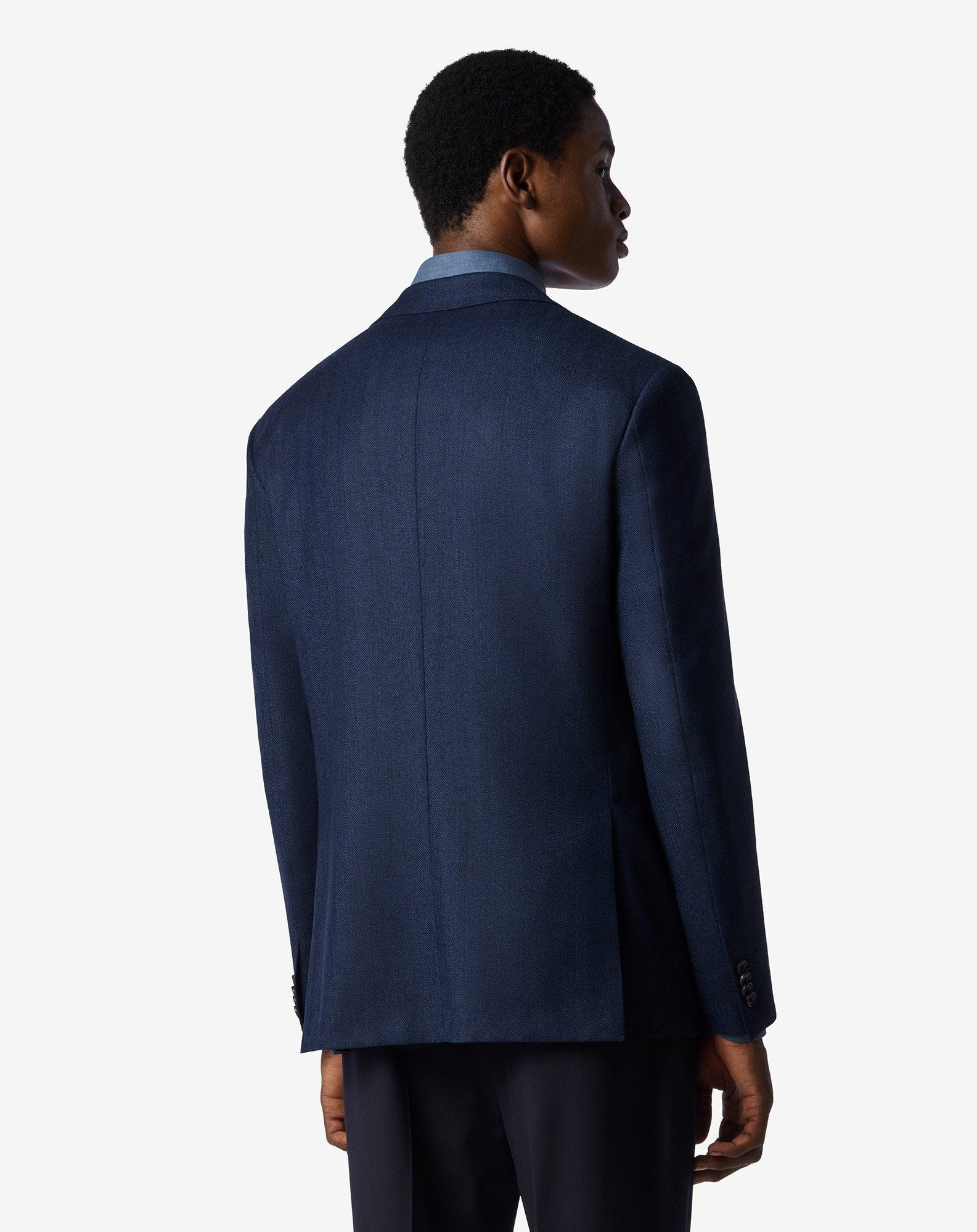 Navy blue herringbone wool jacket - 3