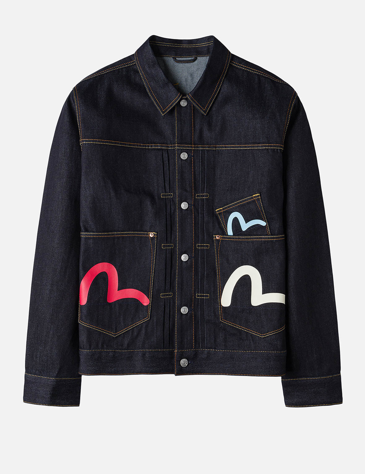 Seagull Print and Multi-Pocket Relax Fit Denim Jacket - 4