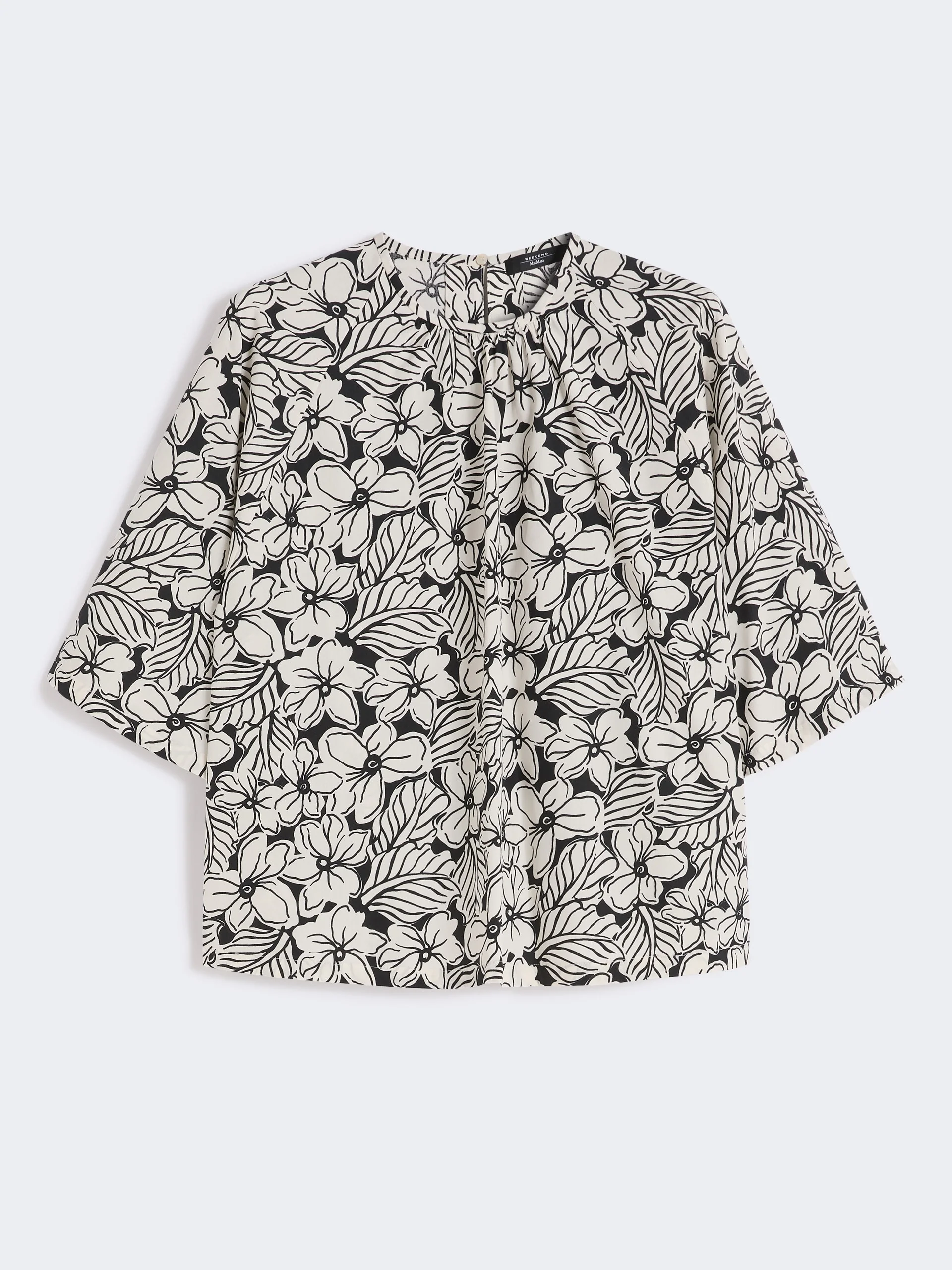 Printed cotton poplin blouse - BLACK - 1