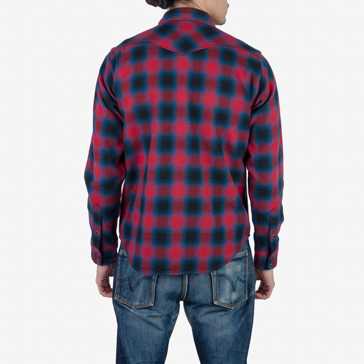 IHSH-373-RED Ultra Heavy Flannel Ombré Check Western Shirt - Red - 4