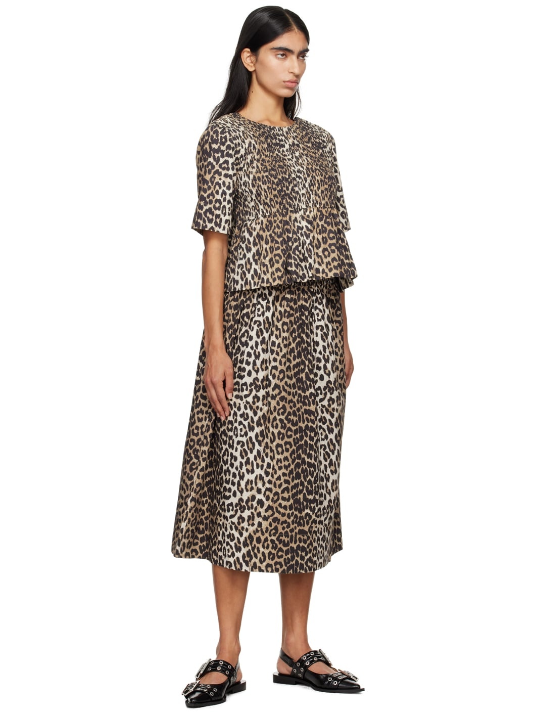 Black & Brown Open Back Smock Blouse - 4